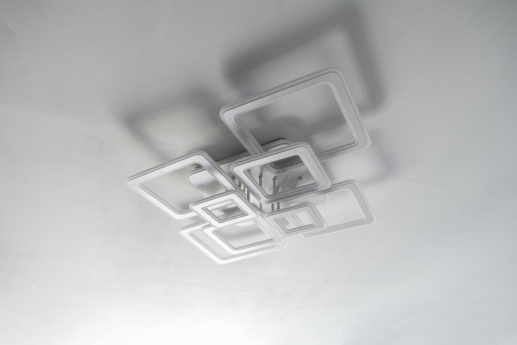 a LED light lamp on the white ceil, modern interior design