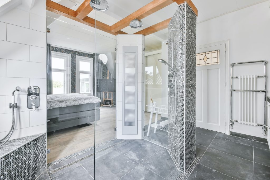 Shower room with glass doors