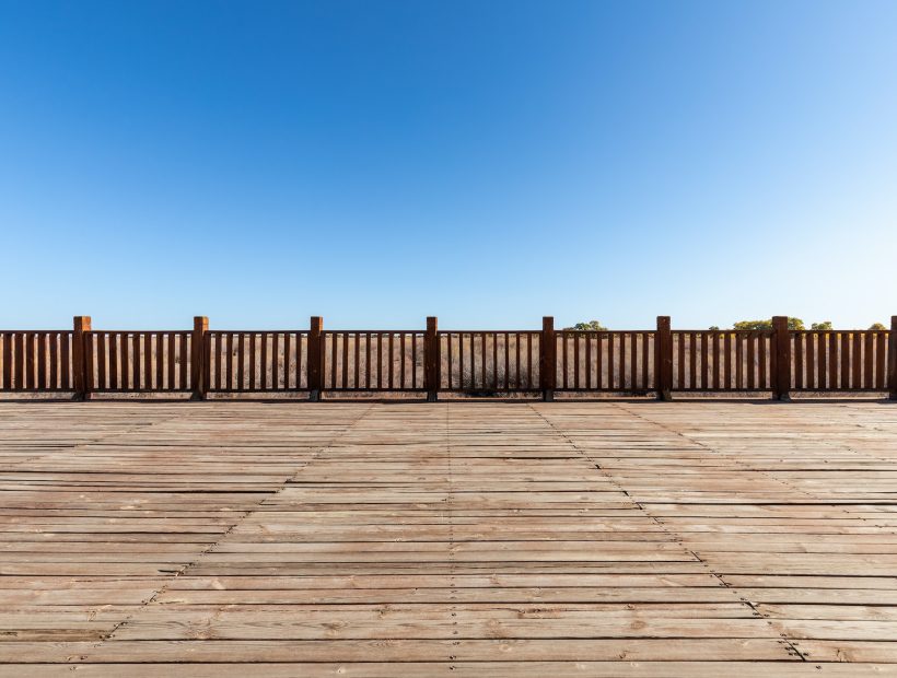 wood floor and wooden railings in outdoor park